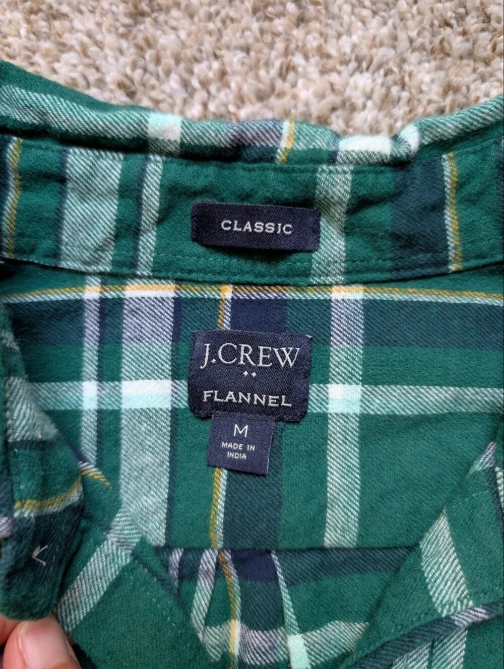 J Crew Men's Green Plaid Flannel Button-Up Shirt Sz M 100% Cotton‎ Soft Fall